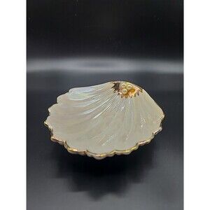 Shell Shaped Faux Pearls Candy Dish Cream Gold Color Trim Porcelain Nut Bowl